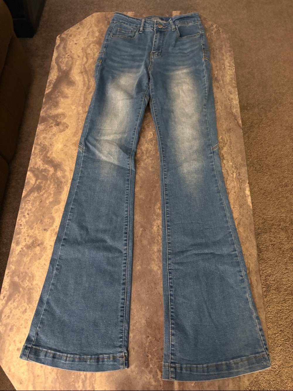SHEIN Blue Flare Jeans with Washed Detail